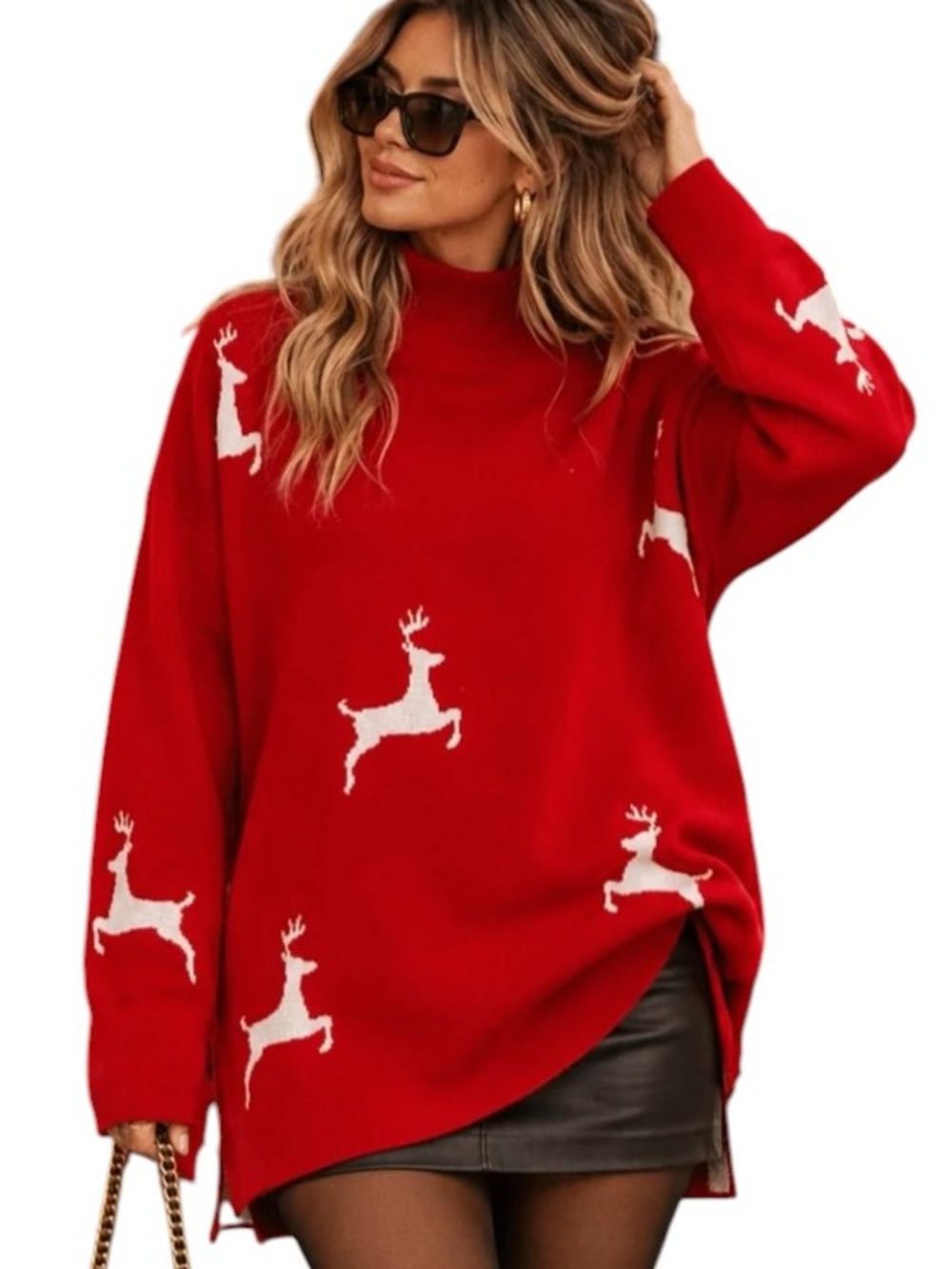 612: TRES CHIC NEW REINDEER SWEATER RED